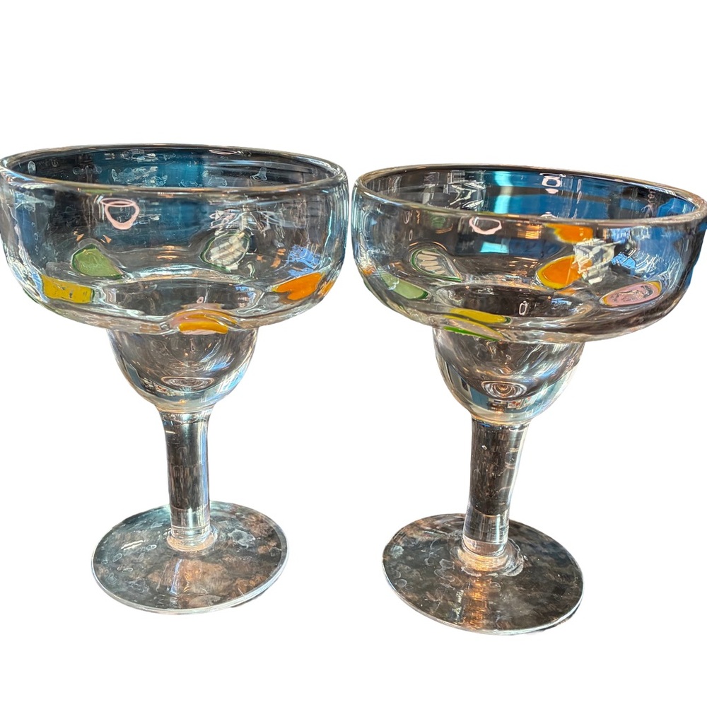 Heavy Hand Blown Margarita Glass Millefiori Citrus Murrini Fruit Art Glass